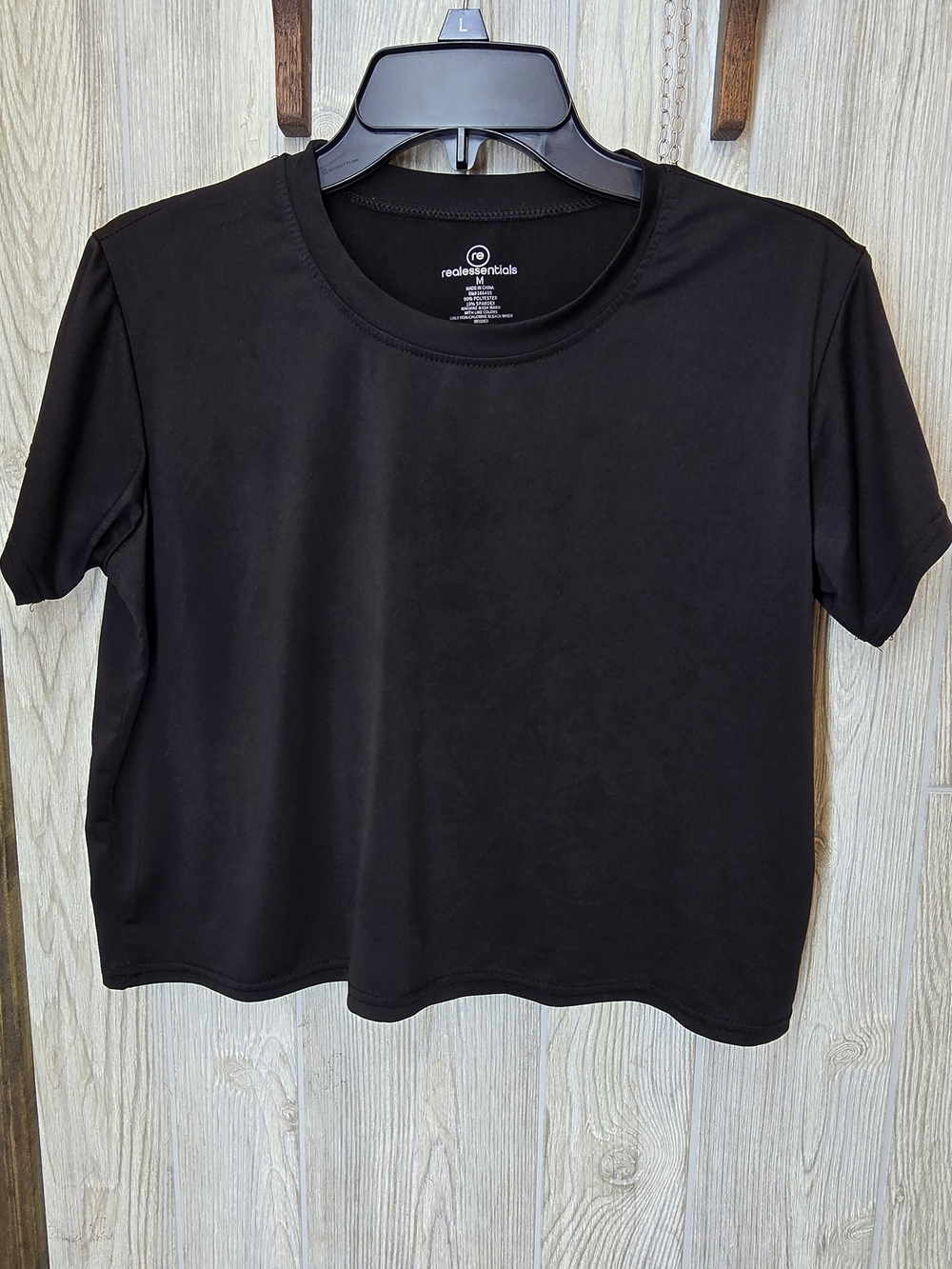 Essentials Black Short Crop Crewneck Tee